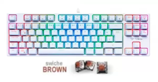 TECLADO GAMER VSG ALNITAK QWERTY KAILH MARRON ESPAÑOL LATINOAMÉRICA COLOR BLANCO CON LUZ RGB