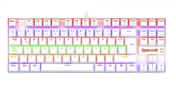 TECLADO GAMING REDRAGON KUMARA RAINBOW K552 WHITE- RGB - SWITCH RED -  MECANICO - ESPAÑOL 