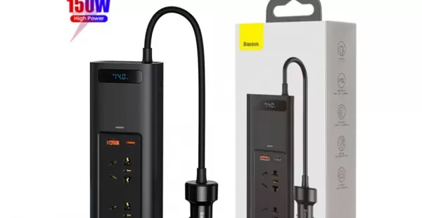 Inversor de Corriente Baseus de 150W, USB, Tipo C, Pantalla LCD, Para Auto y Camioneta