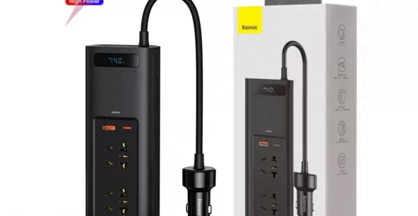 Inversor de Corriente Baseus de 150W, USB, Tipo C, Pantalla LCD, Para Auto y Camioneta