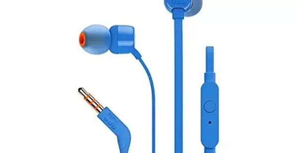 Audífonos in ear con micrófono JBL T110 cable plano, conector 3.5 mm, control de música y llamadas, azul