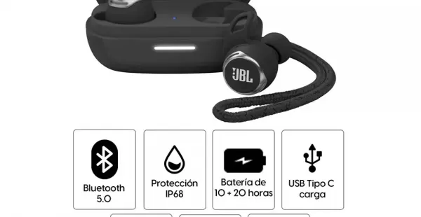 Audífonos bluetooth True Wireless JBL Reflect Flow Pro resistente al agua IP68, duración máx. 10 horas, control de música y llamadas, negro