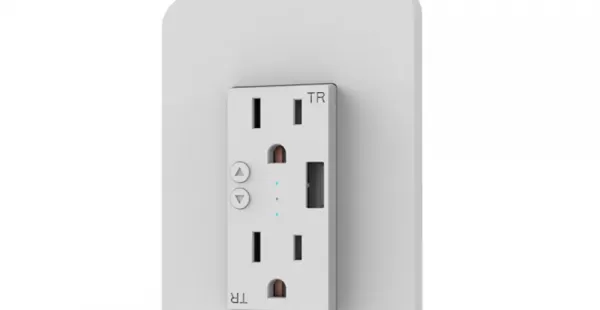 Tomacorriente de pared inteligente wifi Nexxt NHE-W100 220V, 2 tomacorrientes, 1 puerto usb