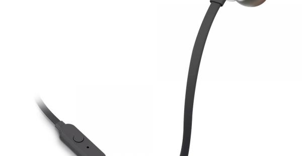 Audífonos in ear con micrófono JBL T110 cable plano, conector 3.5 mm, control de música y llamadas, negro