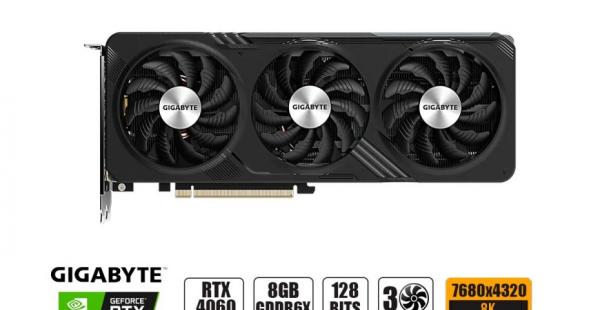 TARJETA DE VIDEO GIGABYTE RTX 4060 8GB GAMING GDDR6 GEFORCE NVIDIA 128 BITS, GRAFICO PARA VIDEOJUEGOS, 3 VENTILADORES
