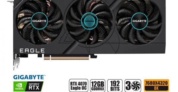 TARJETA DE VIDEO GIGABYTE RTX 4070 12GB GDDR6X GEFORCE NVIDIA 192 BITS, EAGLE, GRAFICO PARA VIDEO JUEGOS, 3 FAN