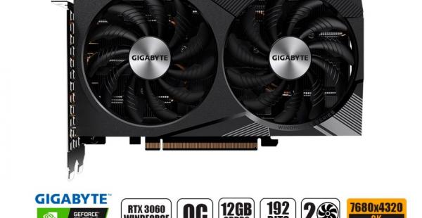 TARJETA DE VIDEO GIGABYTE RTX 3060 12GB WINDFORCE GDDR6 GEFORCE NVIDIA 192 BITS, GRAFICO PARA VIDEO JUEGOS, 2FAN